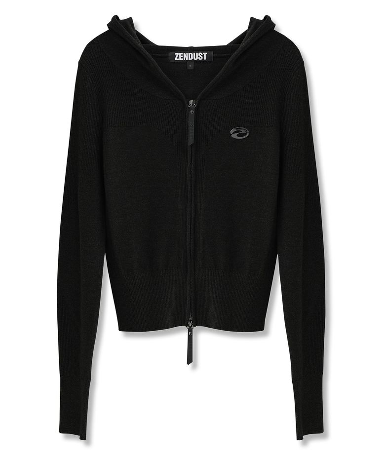 Cerise Crop Knit Zip-up BLACK
