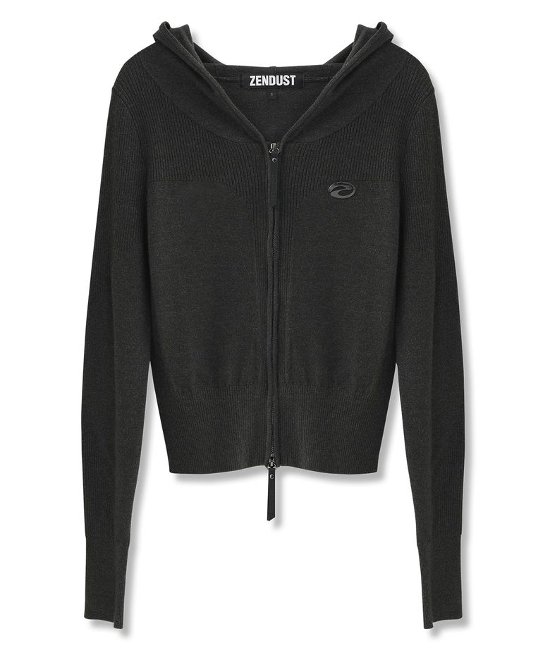 Cerise Crop Knit Zip-up CHARCOAL