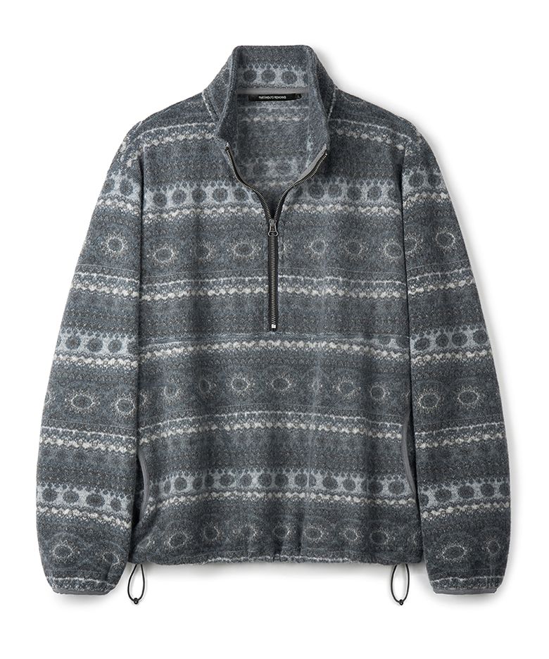Fair Isle Wool Fleece Half Zip Pullover_Charcoal