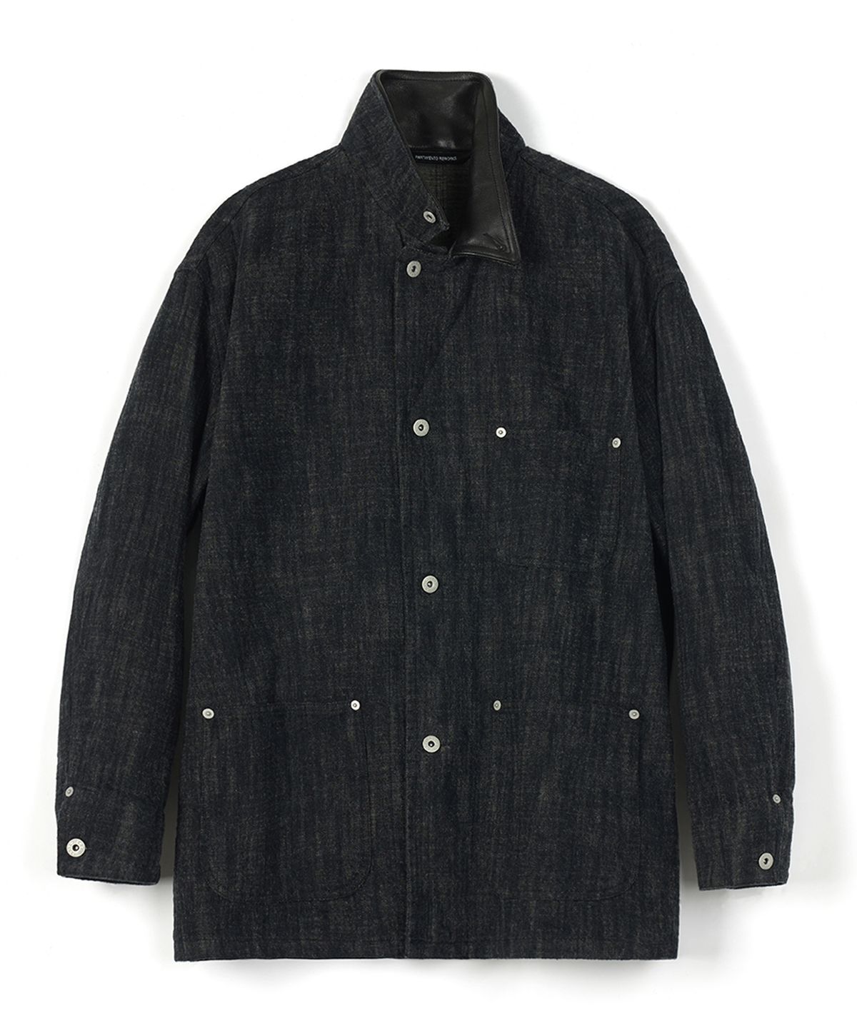 파르티멘토 리웍스(PARTIMENTO REWORKS) Leather Collar Wool Denim Coverall Coat_Black