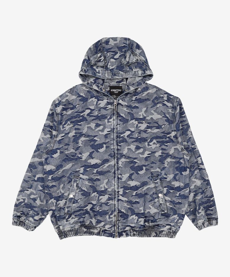 DEVIL EARS CAMO WASHING SET UP DENIM HOODY ZIP UP BLUE XL
