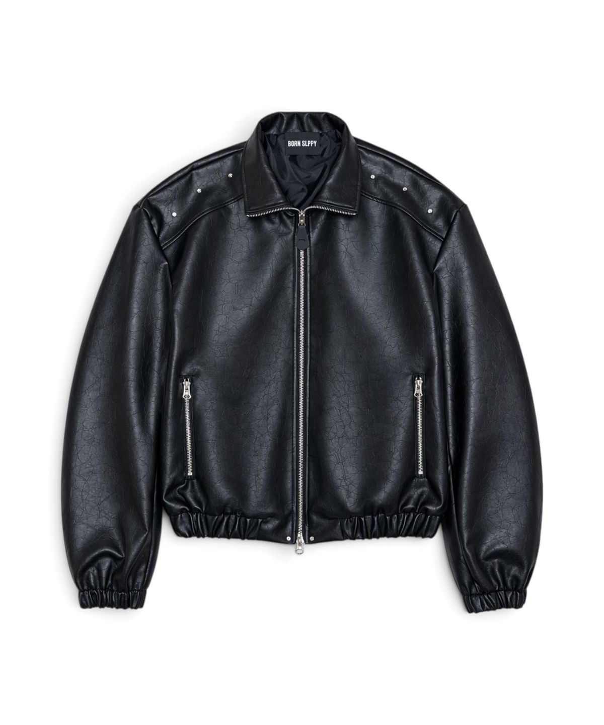 본슬리피(BORN SLIPPY) Crystal Stud Noir Leather Blouson (Black)