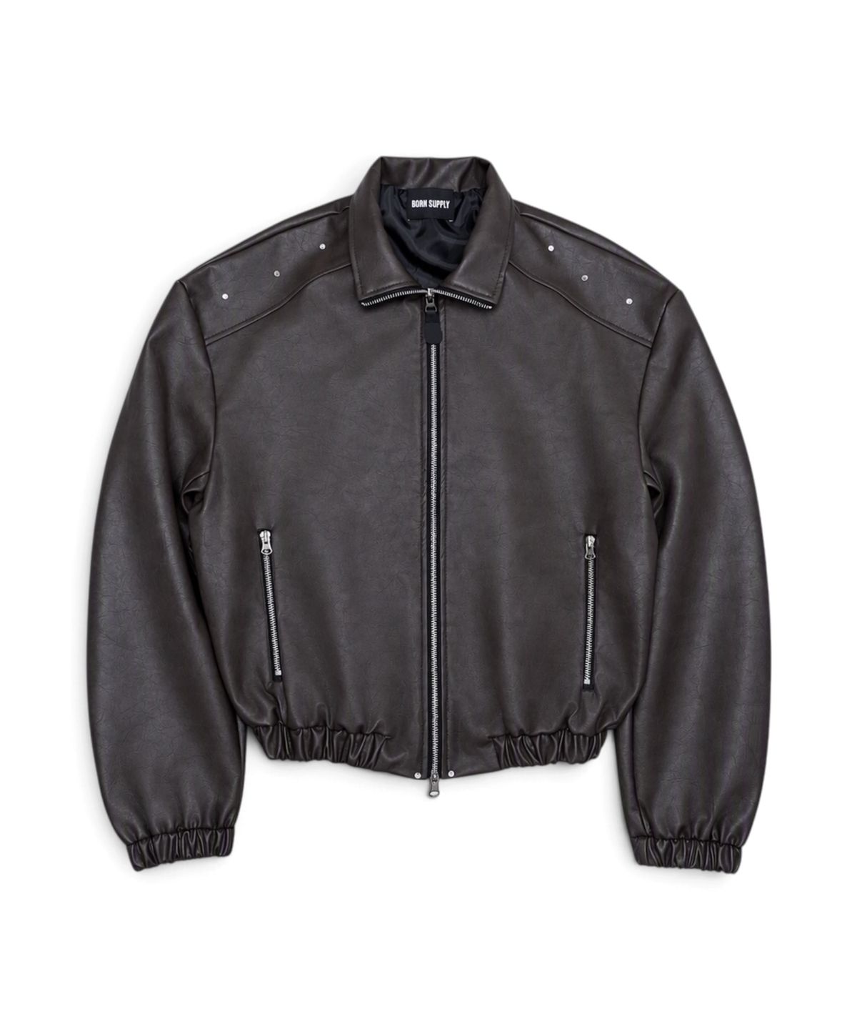 본슬리피(BORN SLIPPY) Crystal Stud Noir Leather Blouson (Brown)