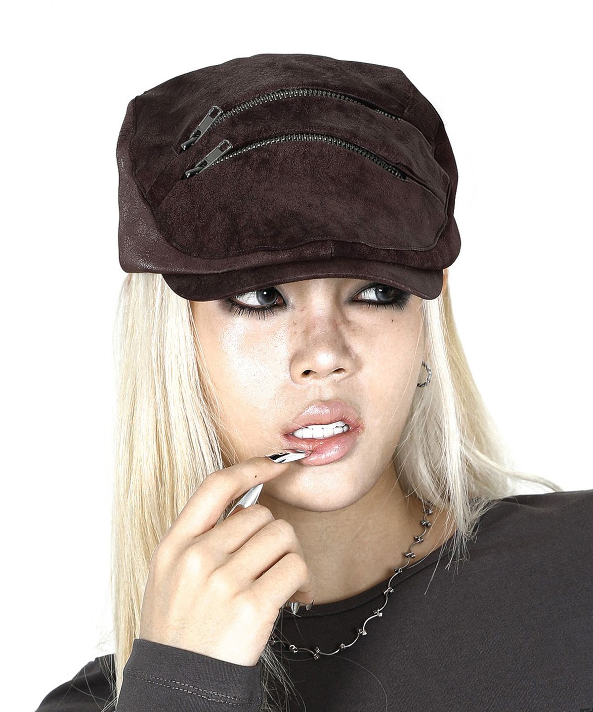달링유어배드(DARLING, YOU'RE BAD) Double-Zip Hunting Cap #Vintage Wine