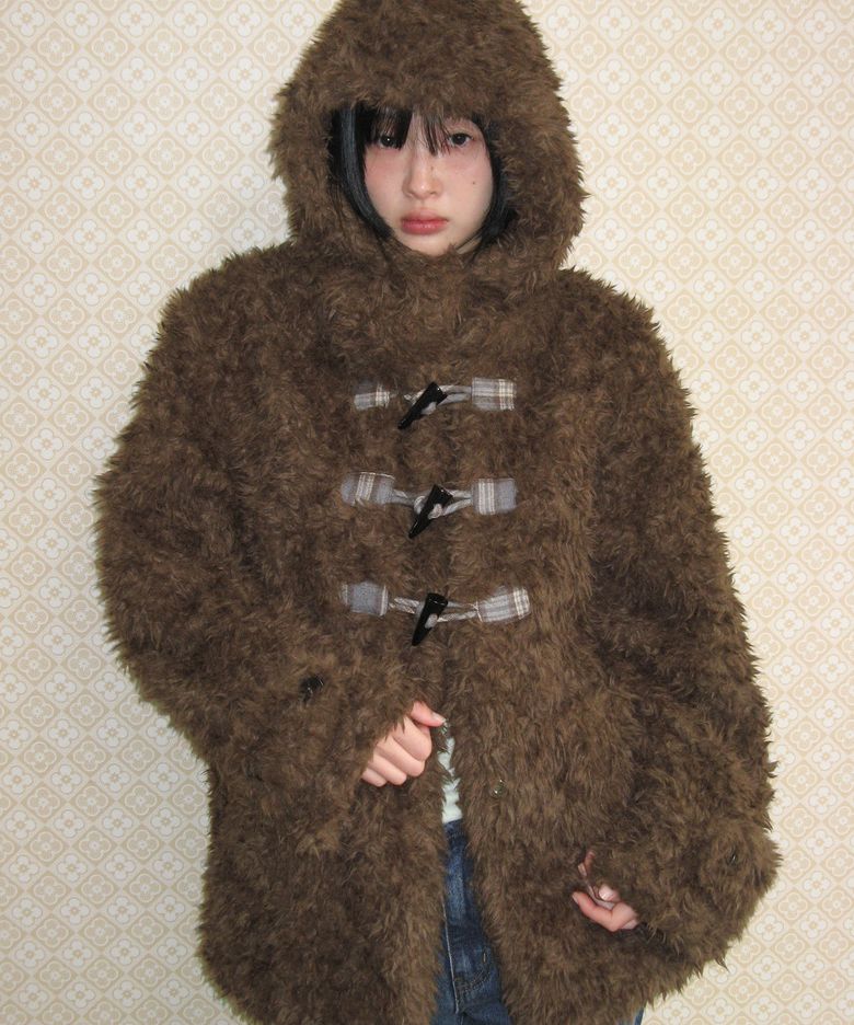 DUFFLE TEDDY FUR COAT BROWN