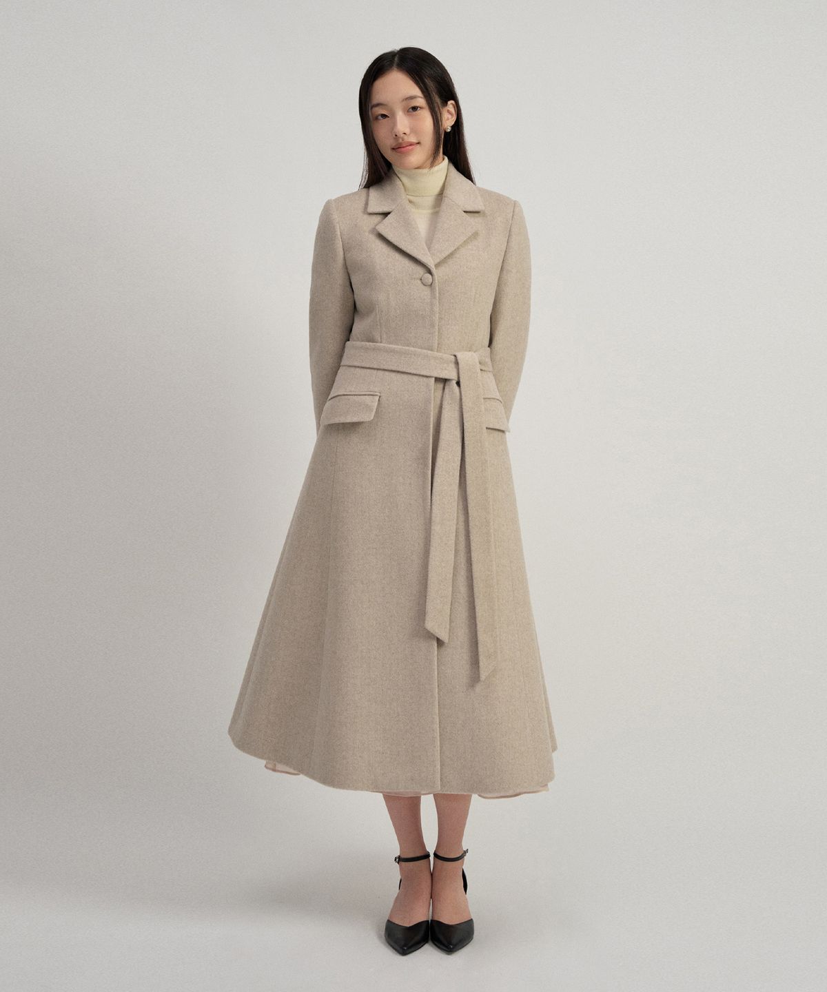 토와브(TOWAV) CLASSY FLARE COAT_OATMEAL