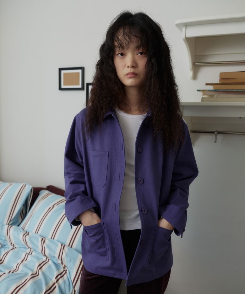 Herringbone French Work Jacket (Purple)
