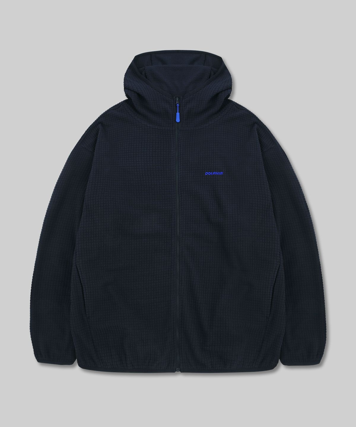 돌핀웨이브어패럴(DOLPHIN WAVE APPAREL) 돌핀 그리드 폴라 플리스 후디 짚업 네이비