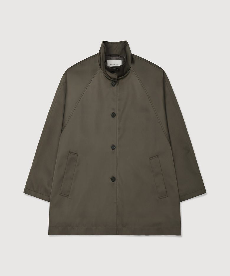 SILK-BLEND SHEEN TRENCH COAT (MUTE BROWN)
