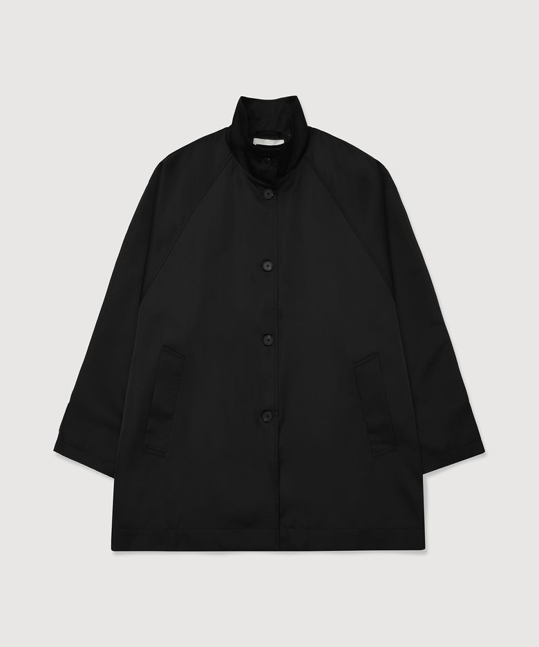 SILK-BLEND SHEEN TRENCH COAT (BLACK)