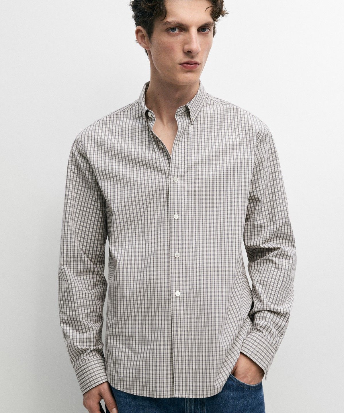 마시모두띠(MASSIMO DUTTI) 100% 코튼 체크 레귤러 핏 셔츠