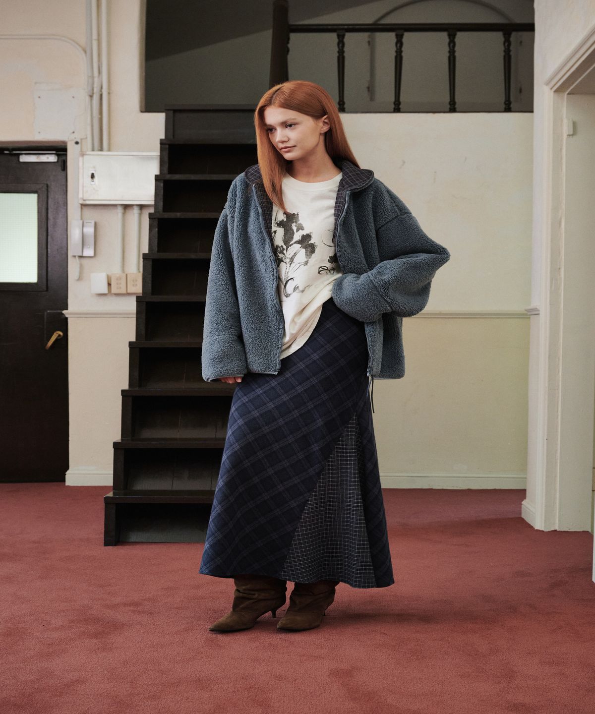 까롯(CARROTTE) Like Check Skirt, Navy