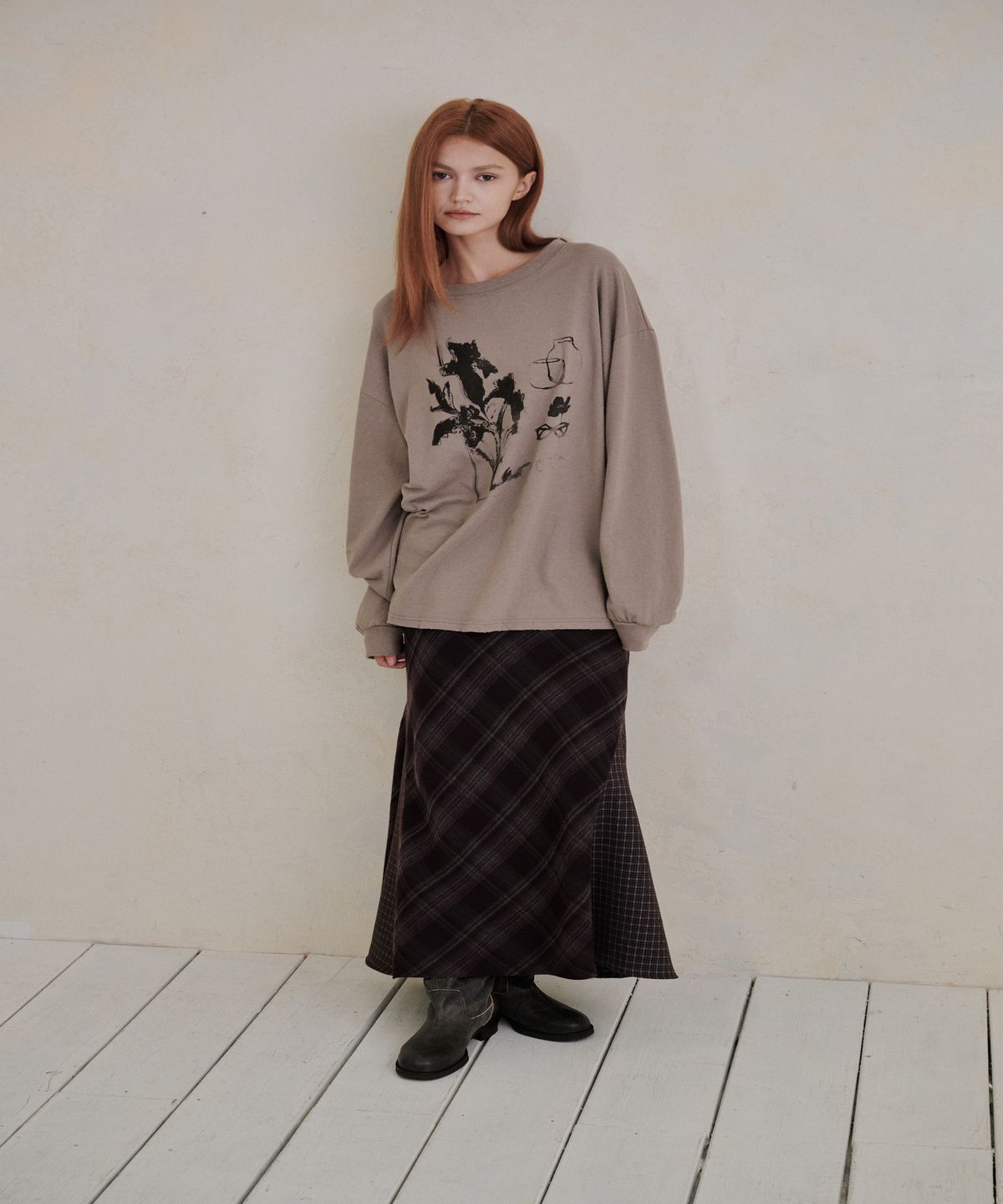 까롯(CARROTTE) Like Check Skirt, Wine