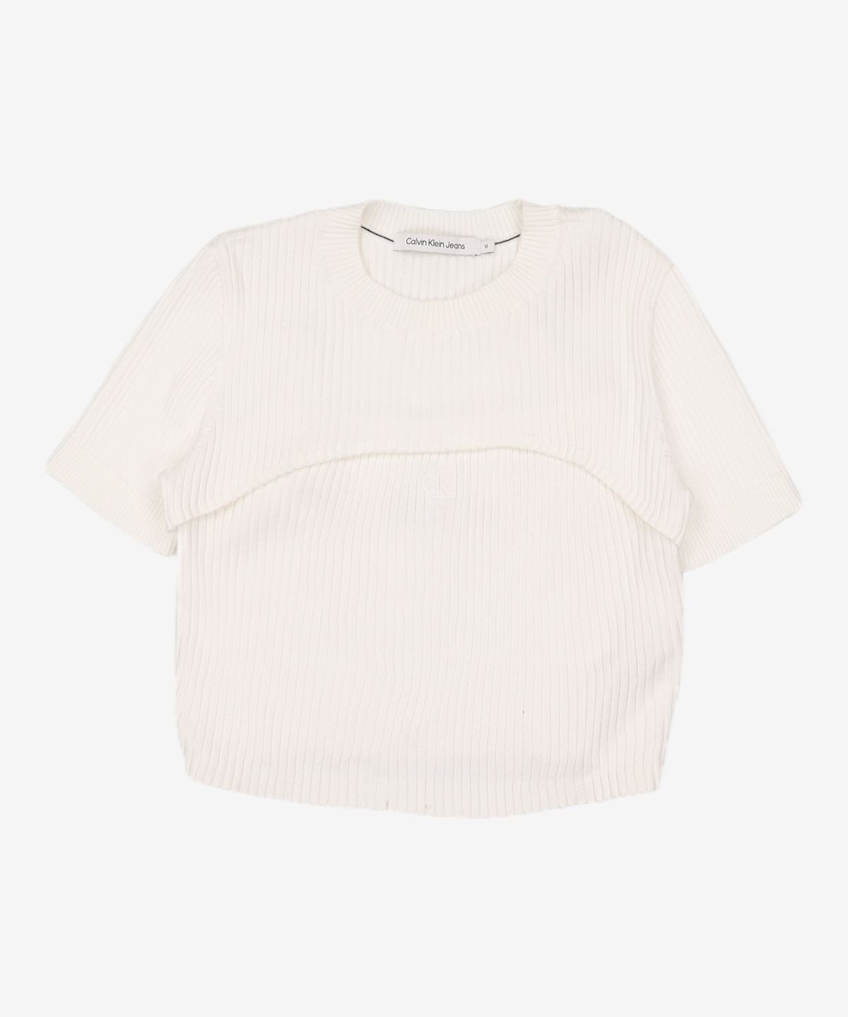 캘빈클라인 진(CALVIN KLEIN JEANS) 여 화이트 3 IN 1 립 반팔 스웨터 M