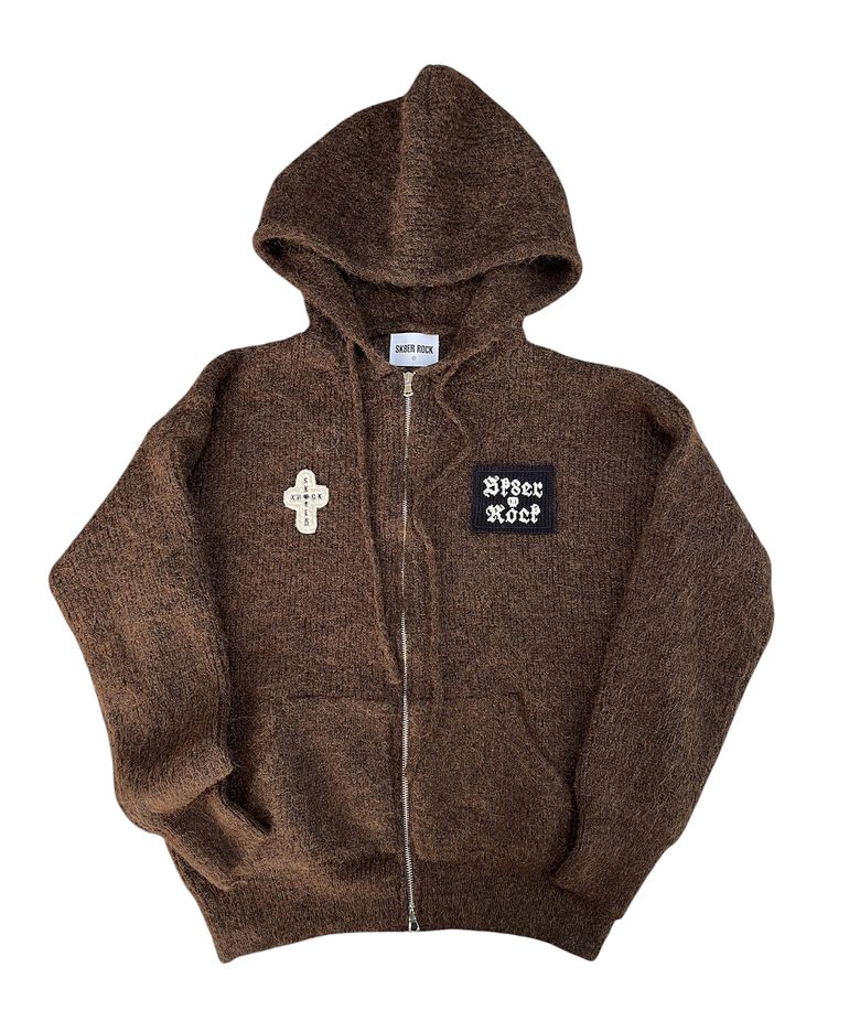 Fuzzy Patch Kint Zip Hoodie (brown)