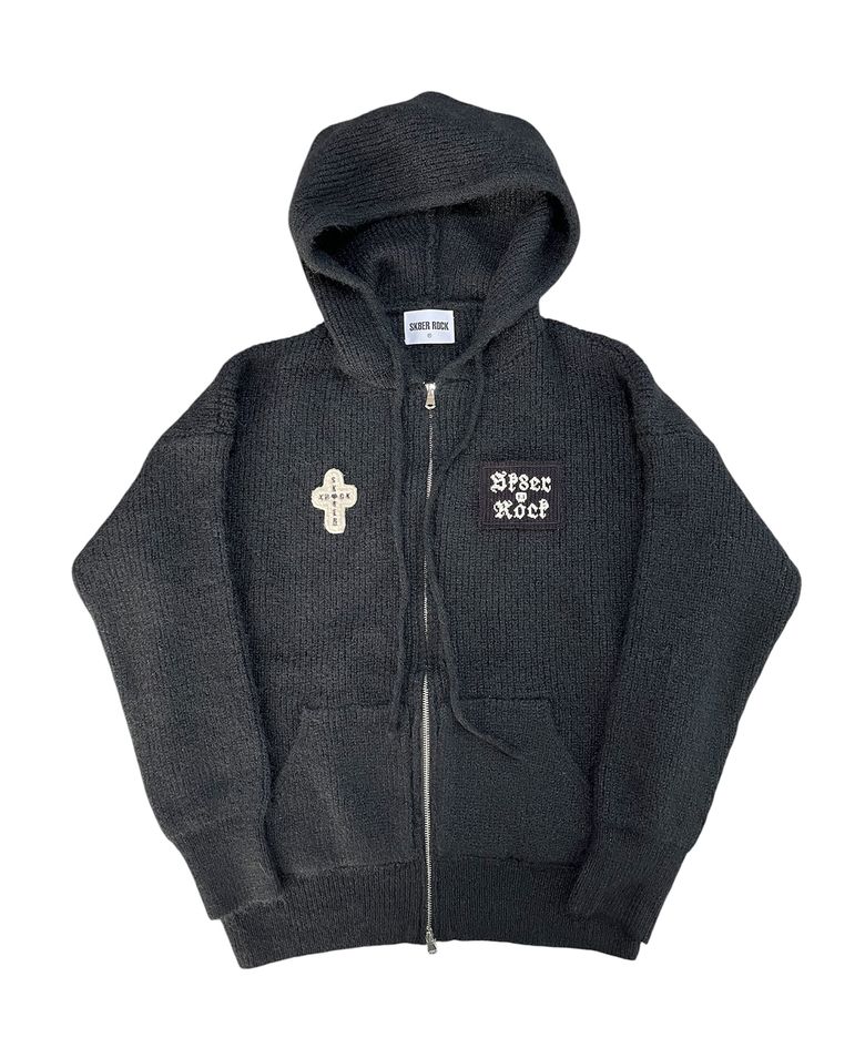 Fuzzy Patch Kint Zip Hoodie (black)