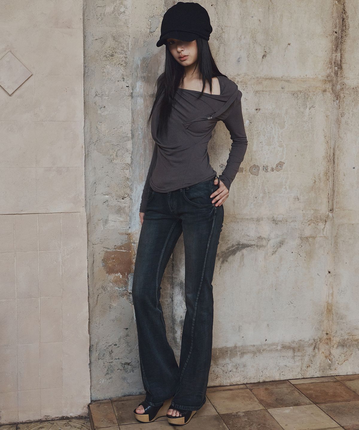 플리즈노팔로우(PLEASENOFOLLOW) 25Vintage Washing Boots-Cut Denim (Deep Blue)