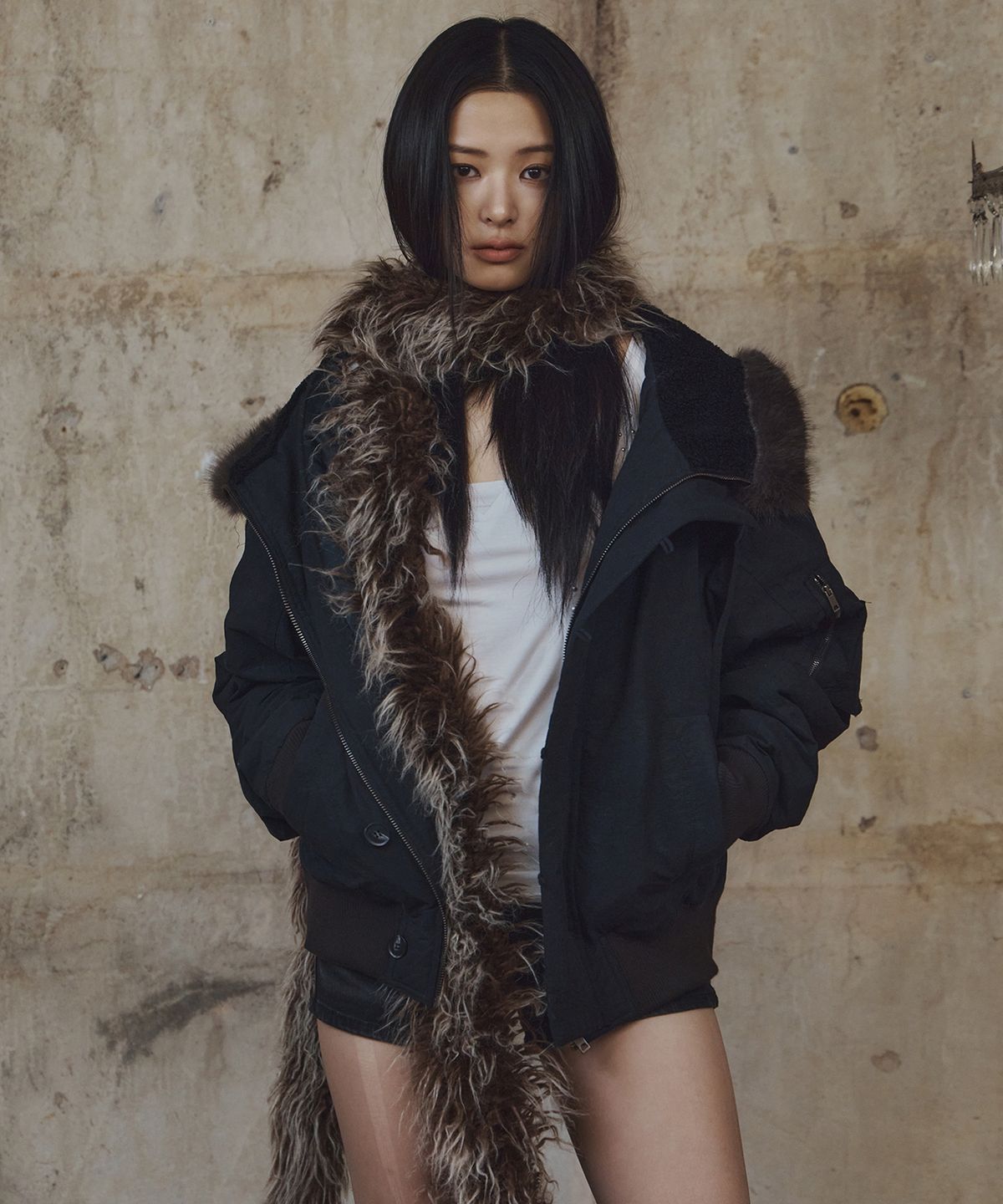 플리즈노팔로우(PLEASENOFOLLOW) Lacey Bomber Jacket (Navy Charcoal)