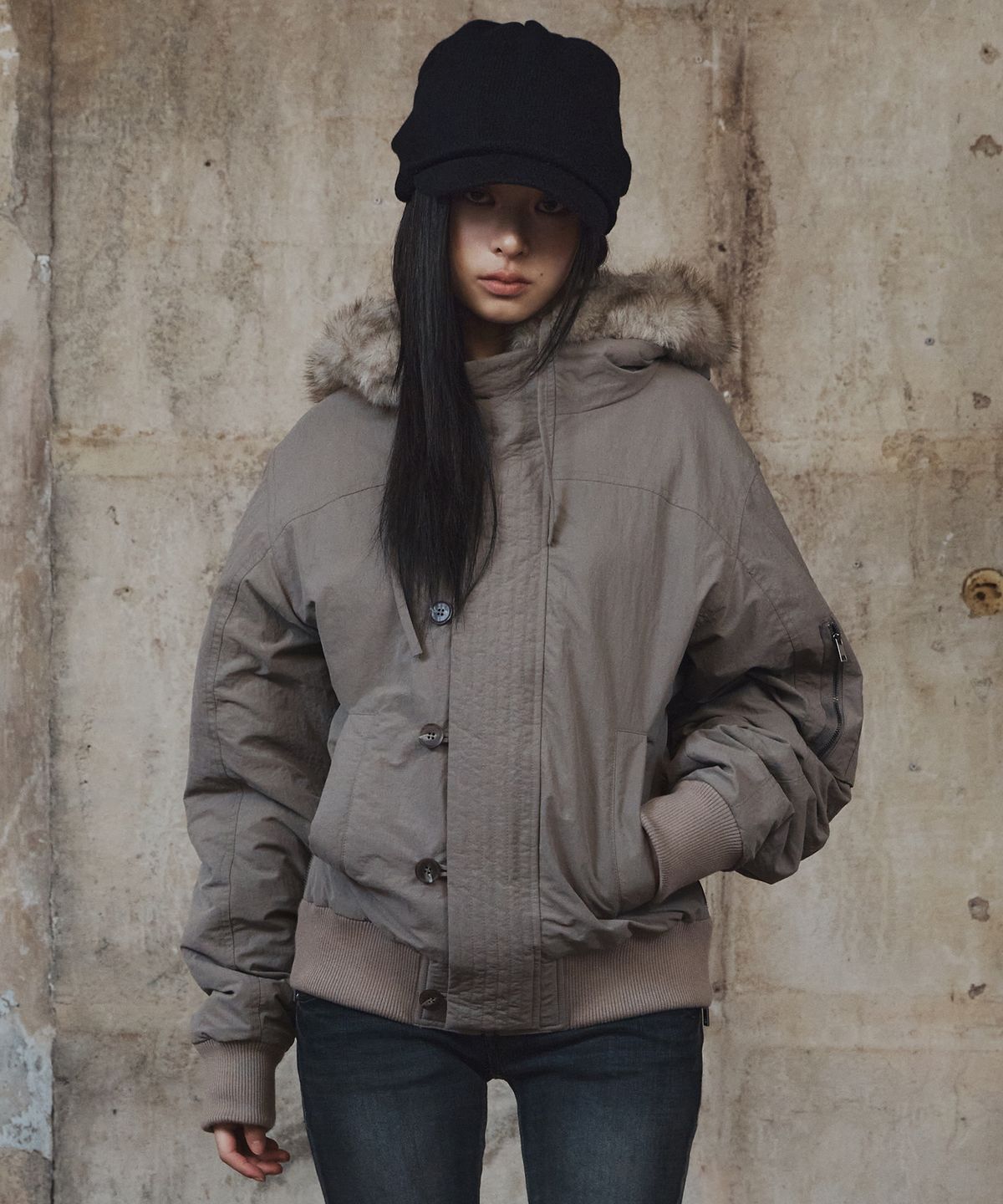 플리즈노팔로우(PLEASENOFOLLOW) Lacey Bomber Jacket (Sand)