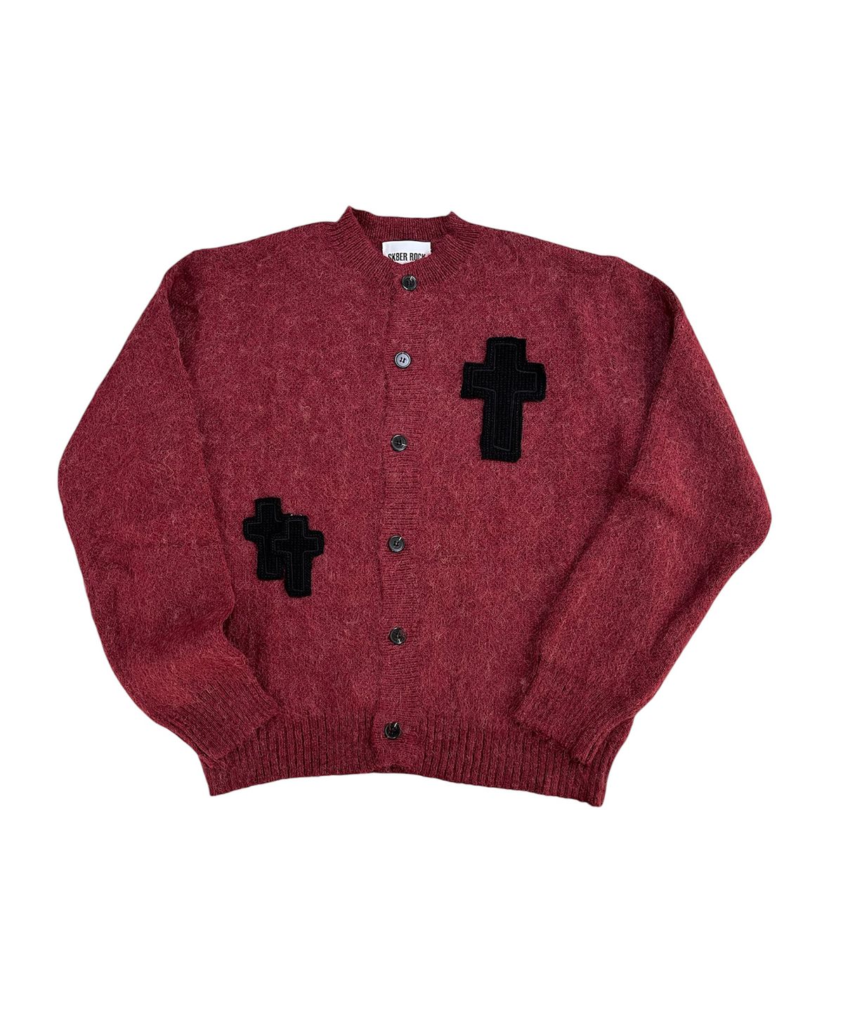 스케이터락(SK8ER ROCK) Cross Patch Fuzzy Knit Cardigan (wine)