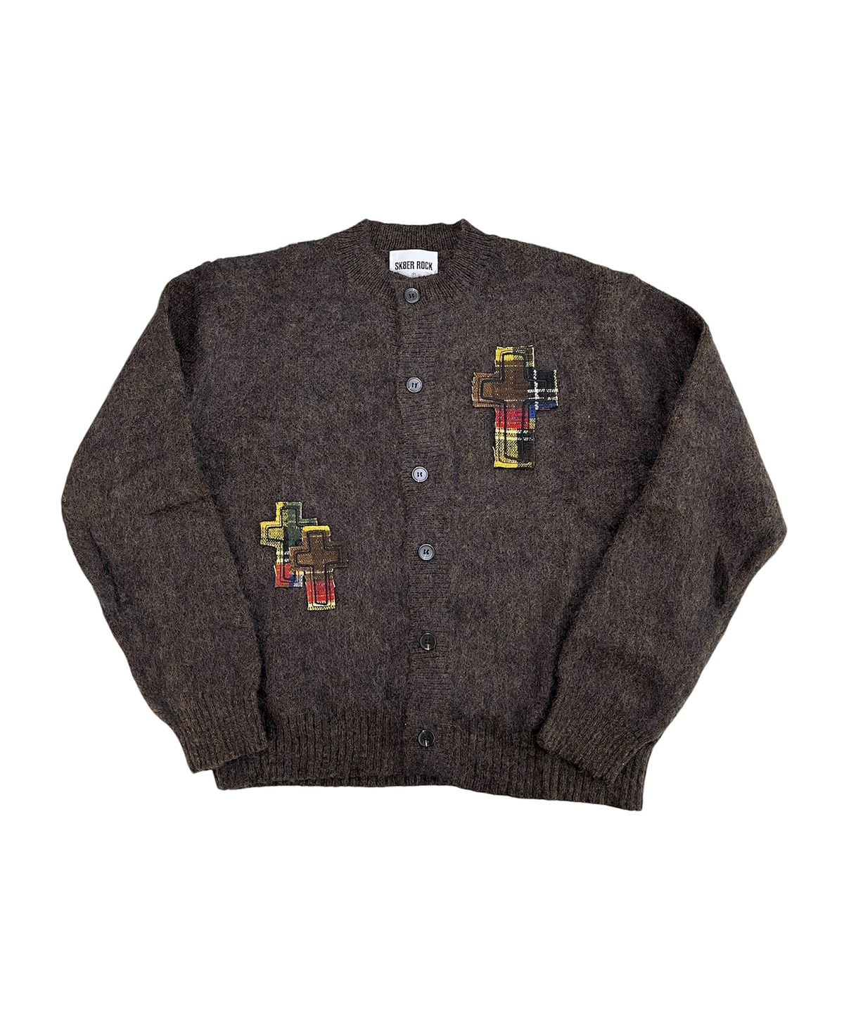 스케이터락(SK8ER ROCK) Cross Patch Fuzzy Knit Cardigan (brown)