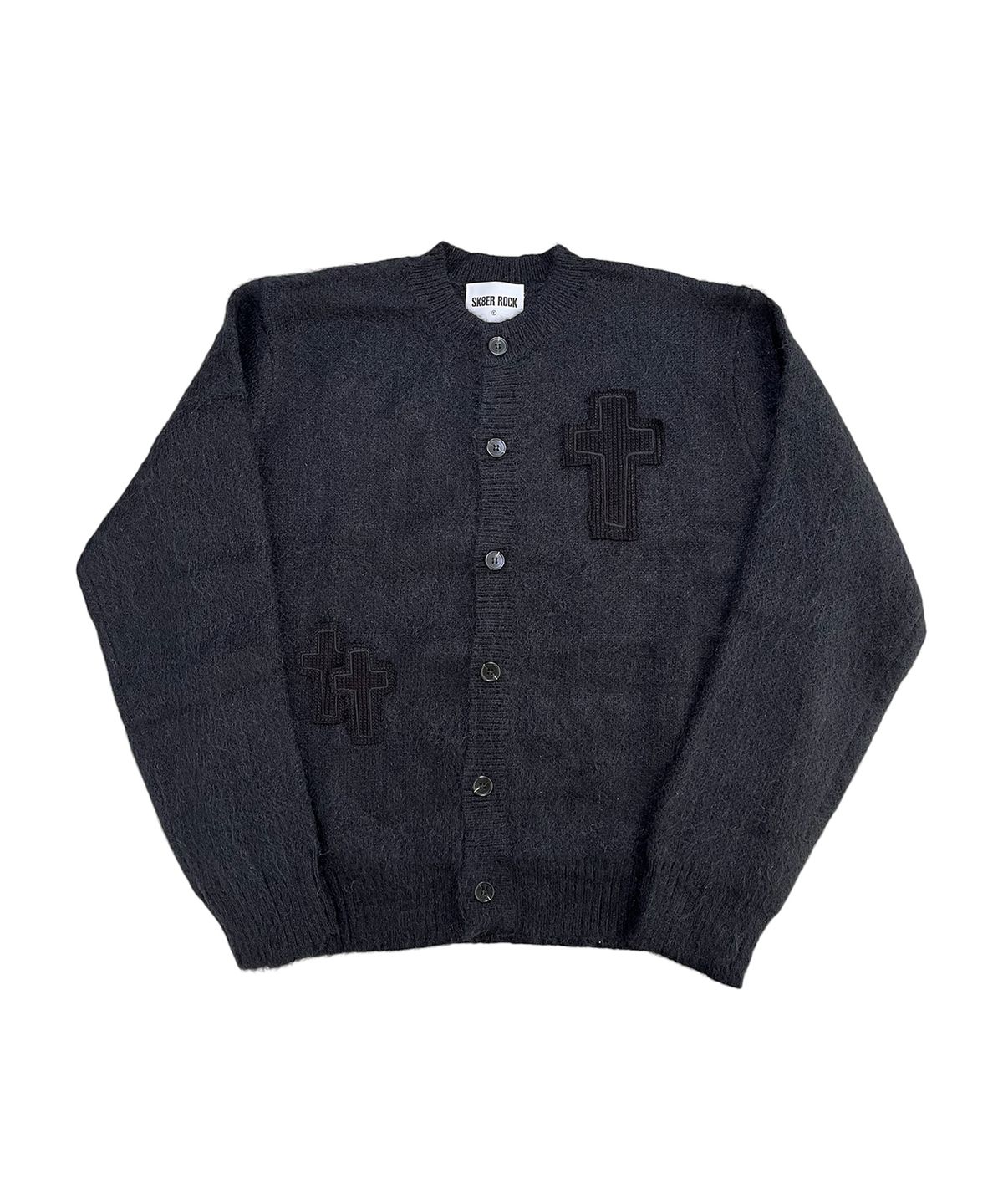 스케이터락(SK8ER ROCK) Cross Patch Fuzzy Knit Cardigan (black)