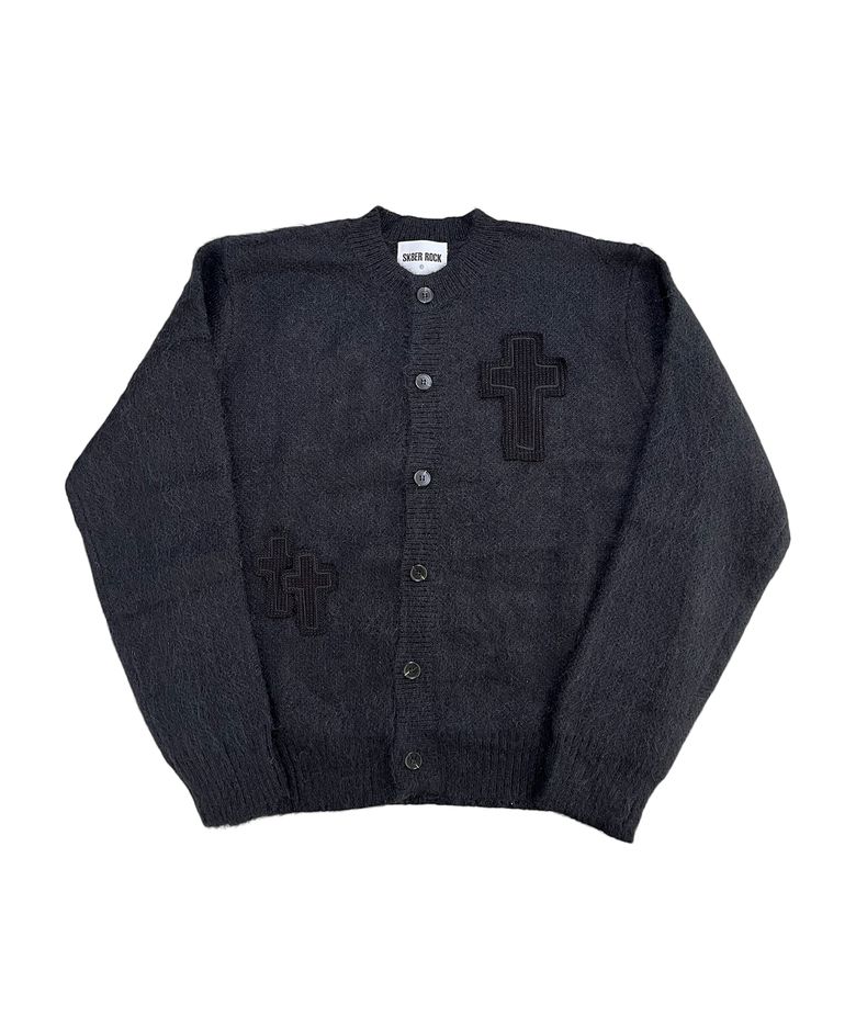 Cross Patch Fuzzy Knit Cardigan (black)