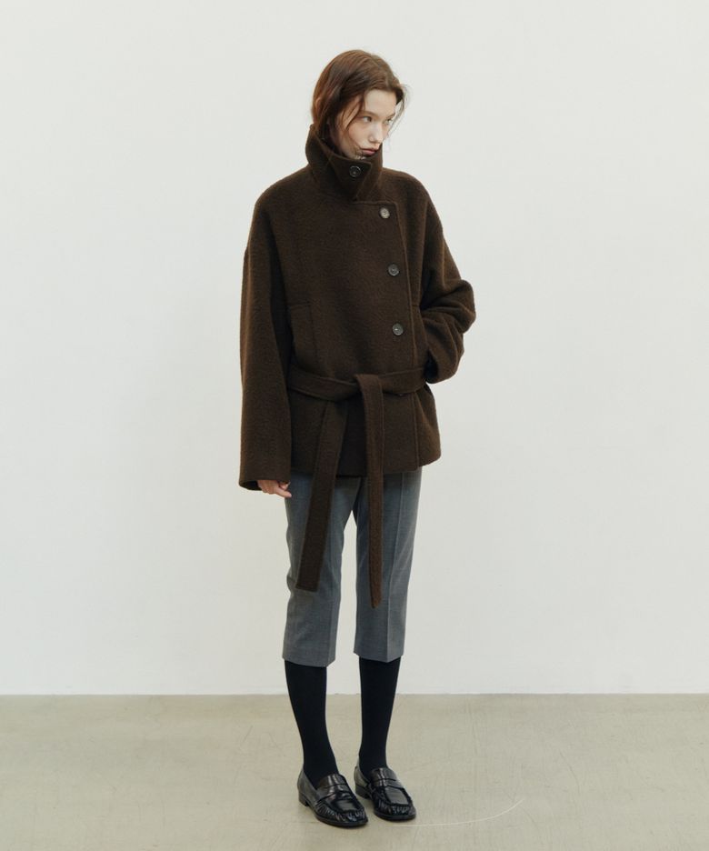 Alpaca Blend Low-Waist Belted Double Coat_Brown