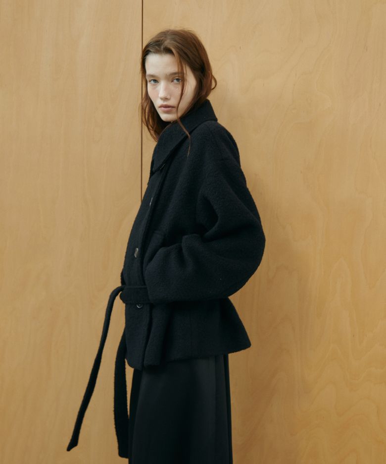 Alpaca Blend Low-Waist Belted Double Coat_Black