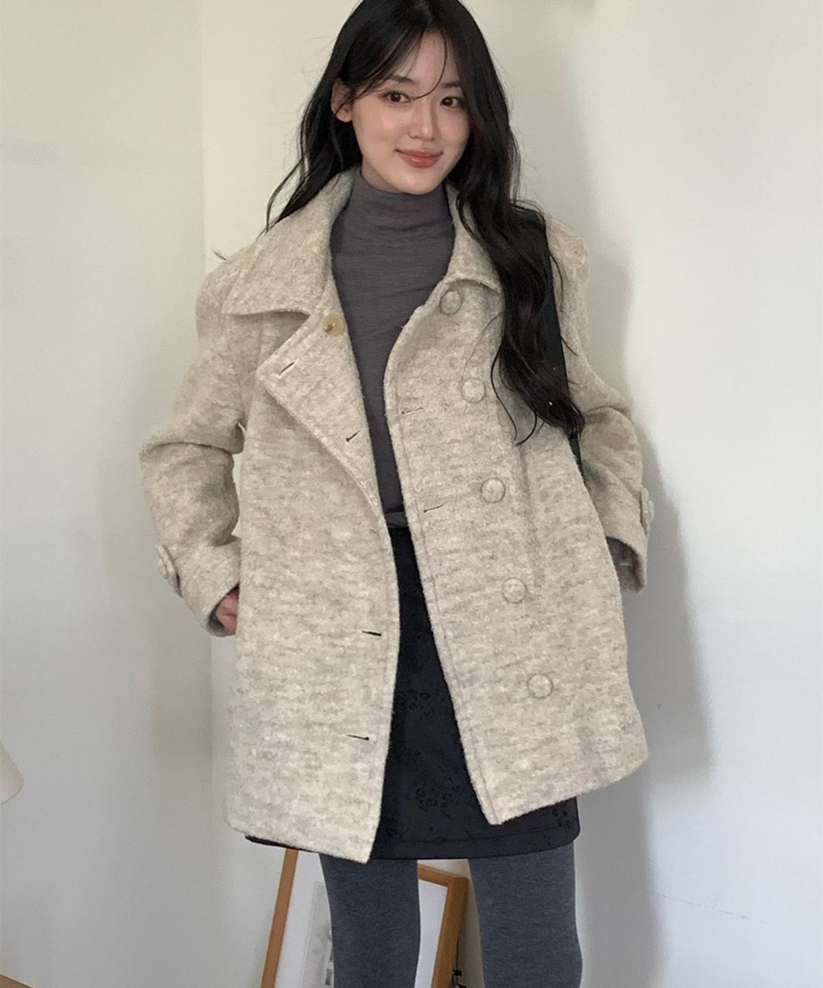 비먼(VIMUN) 울 더블 하프 코트_오트밀