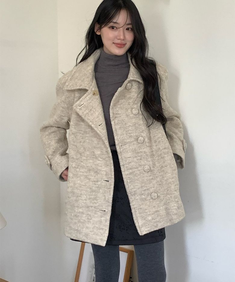 울 더블 하프 코트_오트밀
