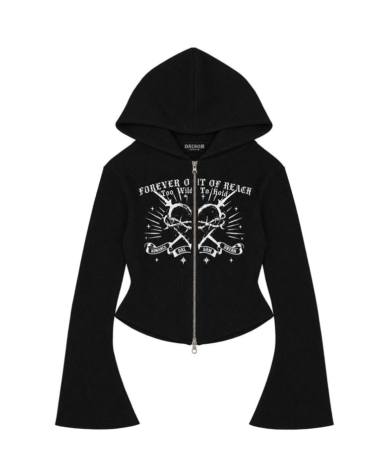 Ribbed Heart Zip-Up [ bk ]