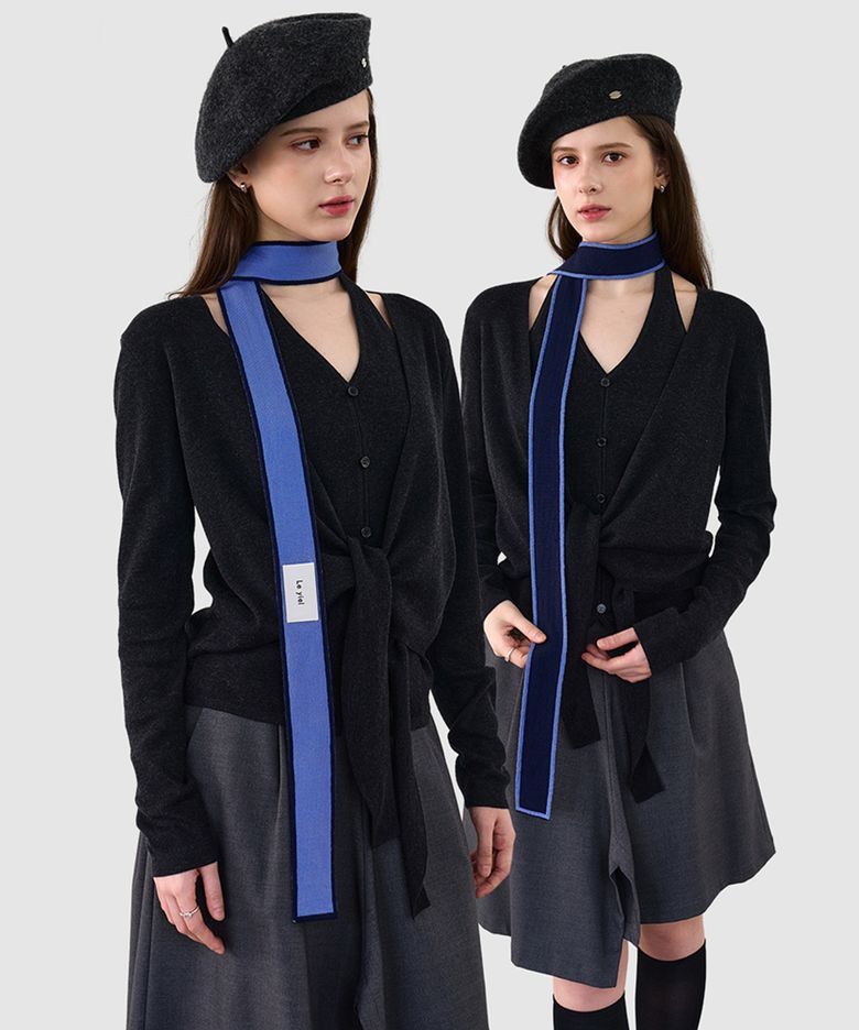 Color Block Knit Muffler_Navy 컬러 블록 니트 머플러_네이비