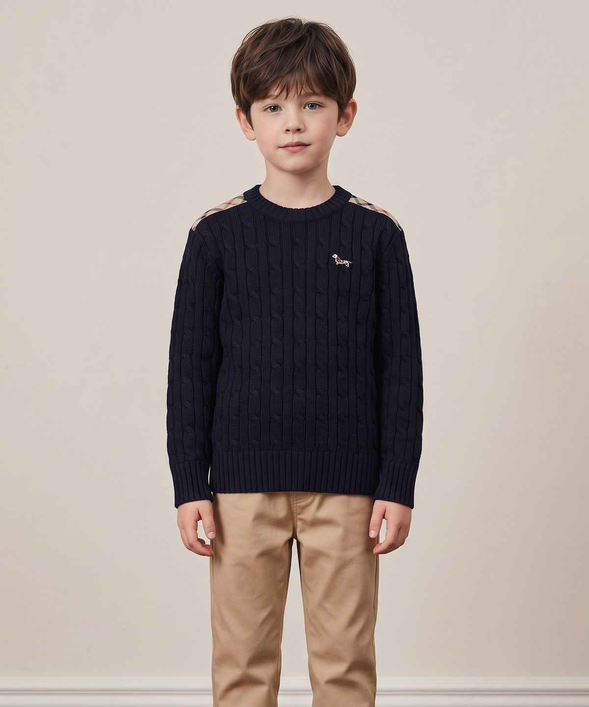 닥스키즈(DAKS KIDS) 체크 테이핑 케이블 니트 (다크네이비) DVTS6C606M_DN