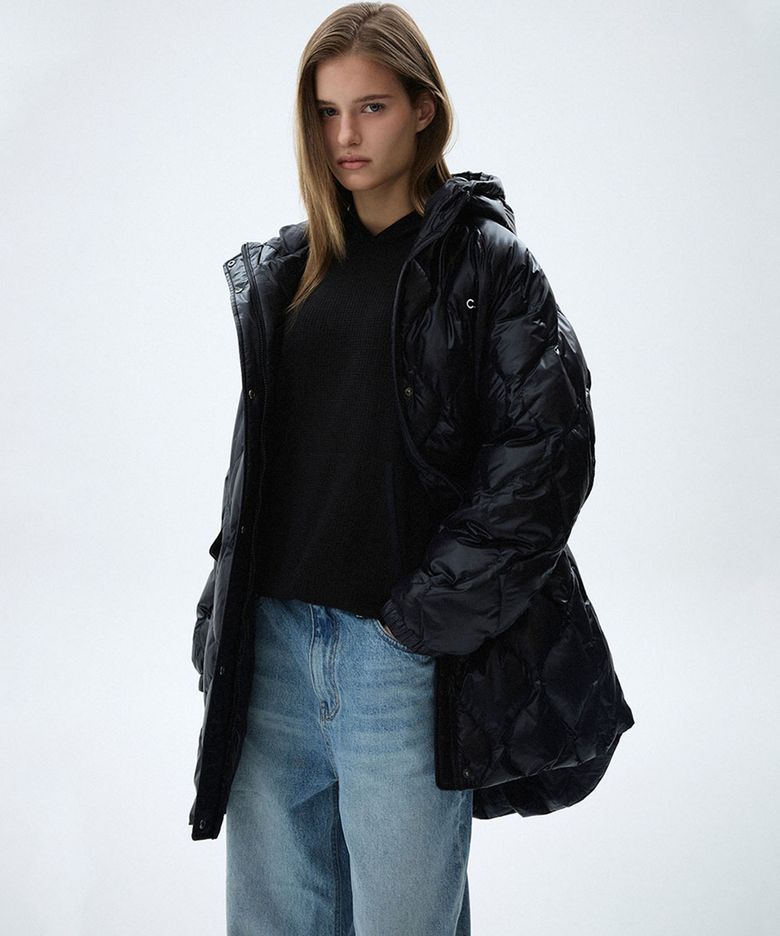 Quilted Long Goose Down Jacket (Black)
