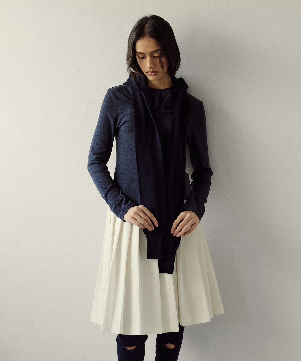 백로(BAEKRO) Lazy Layering Hoodie Scarf (NAVY)