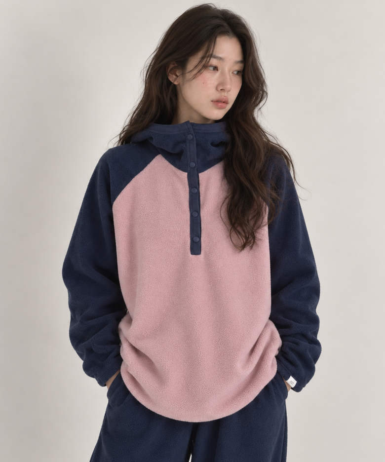 후드 레글런 플리스 아노락 네이비