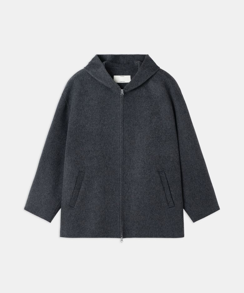 Wool hood handmade coat / DARK GRAY