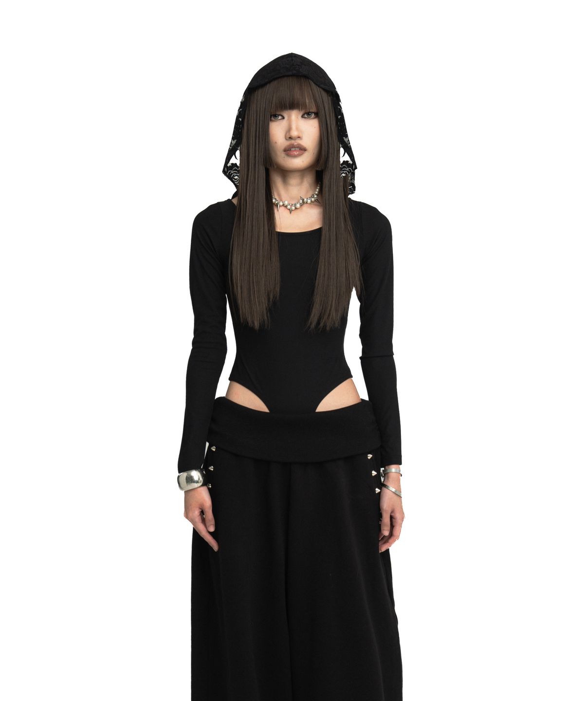카이야(KAIYA) Lace Hood Bodysuit - black