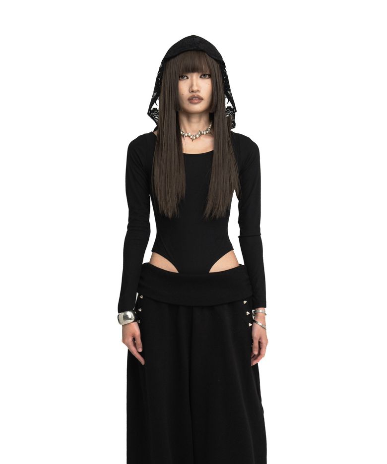 Lace Hood Bodysuit - black