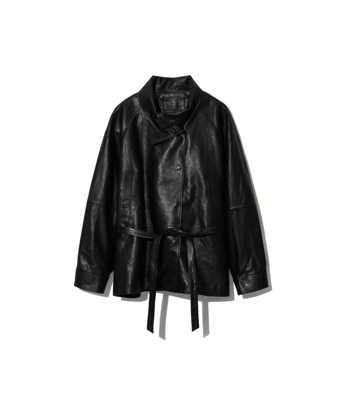 앤드로스(ANDROS) Lamb Leather Belted Half Coat (Black)