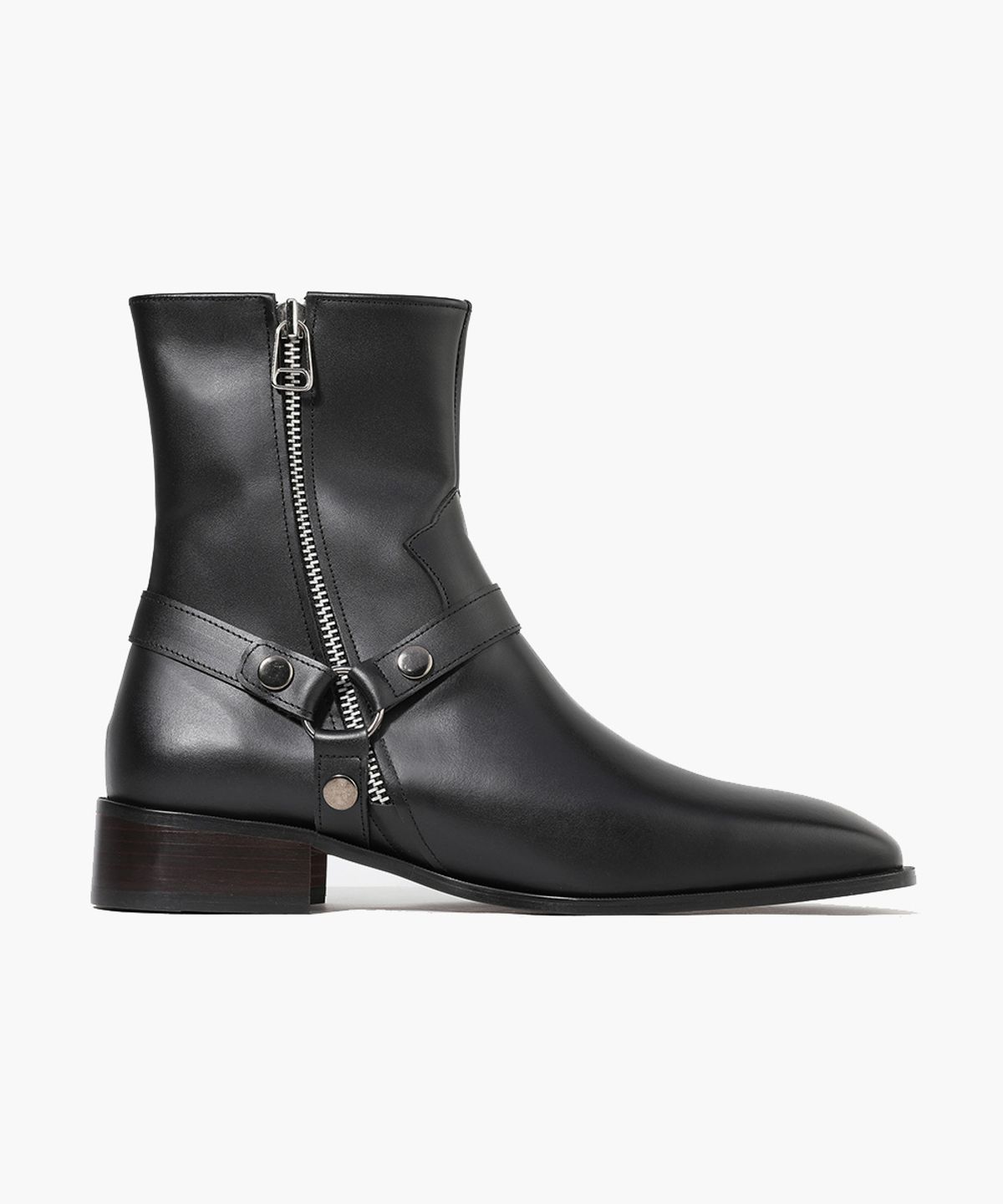 피렌체 아뜨리에(FIRENZE ATELIER) 미니멀 스퀘어라인 벨크로라인 앵클부츠 9500 [BLACK FG]