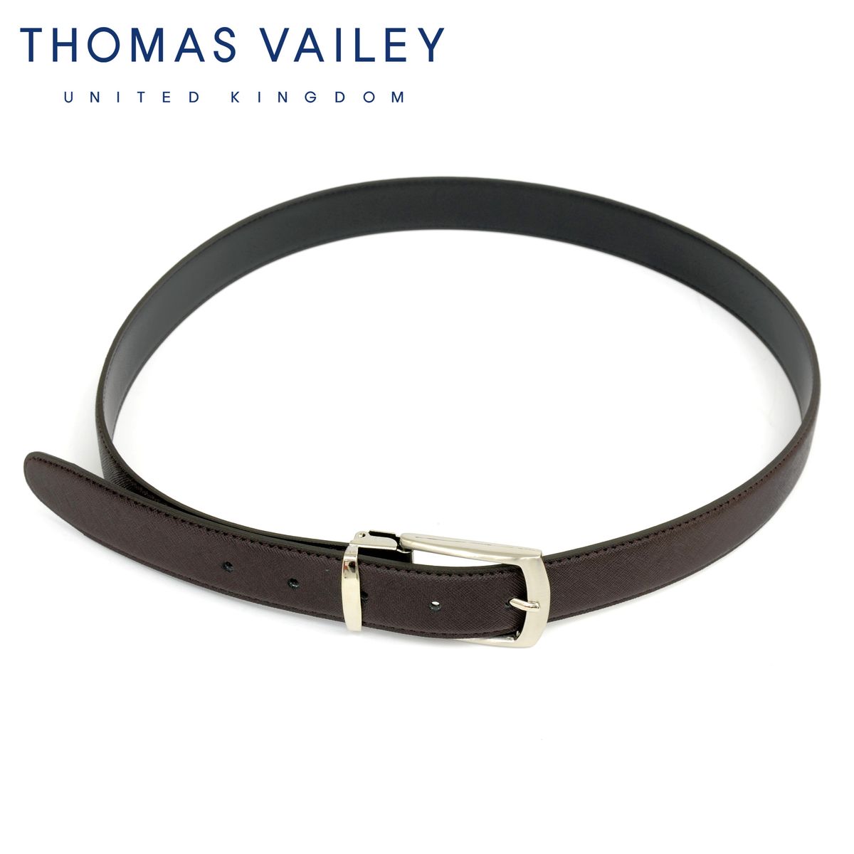 토마스 베일리(THOMAS VAILEY) 정장 비조 수동 소가죽 벨트 - 헤어라인 브라운
