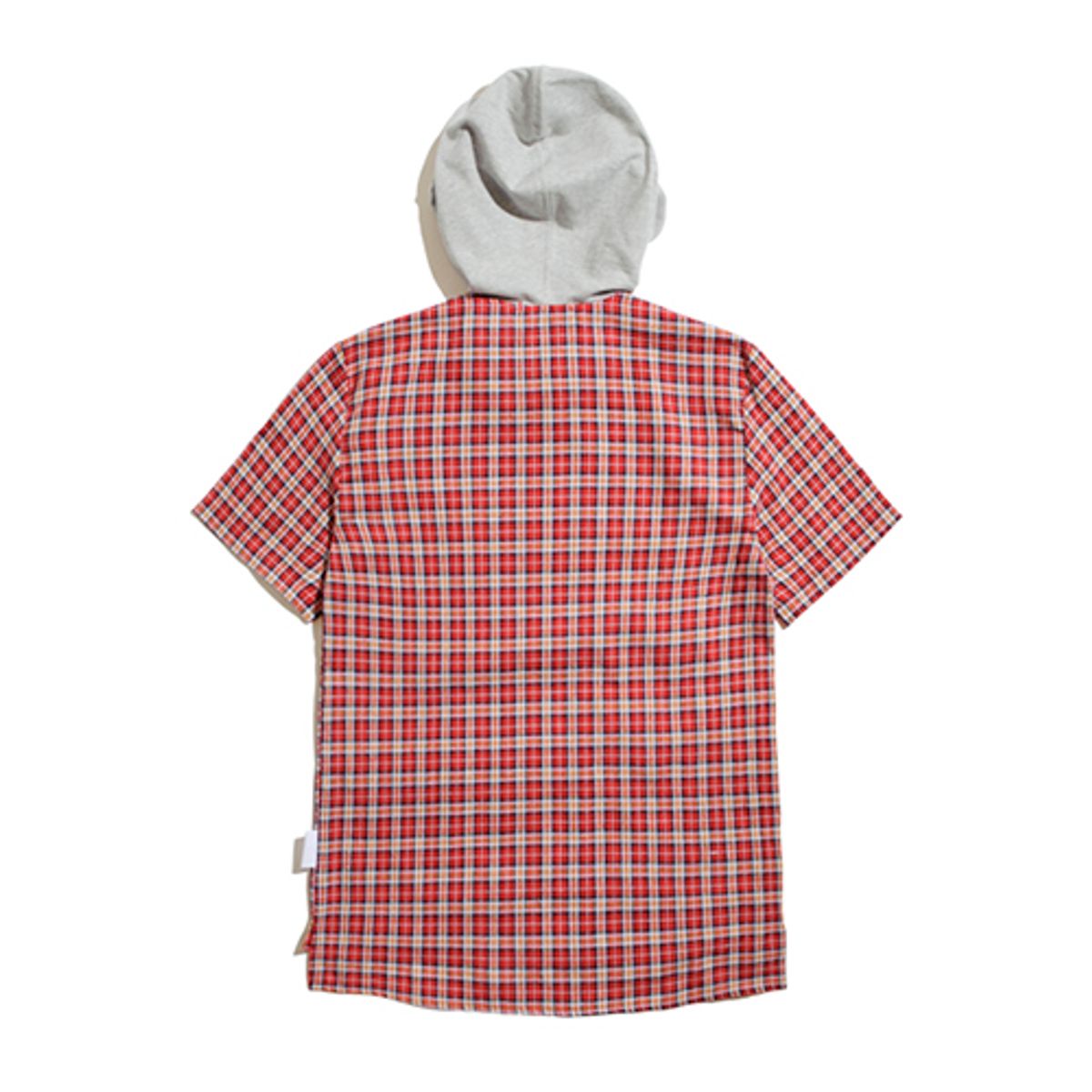 디스댓 더블유(THISTHATW) LAYERED HOOD CHECH SHIRT-RED