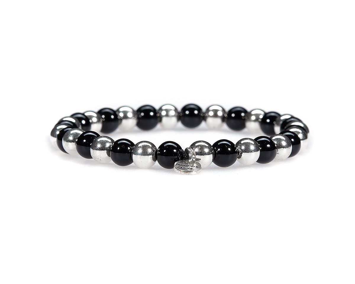 하우데어(HOWTHERE) 하우데어 은볼팔찌 half & half - silver ball and black stone