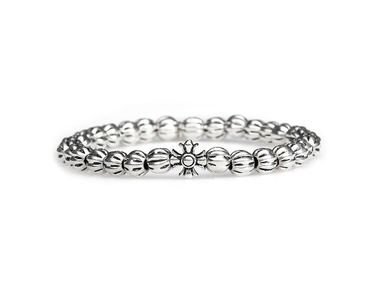 하우데어(HOWTHERE) 은볼팔찌 ring my bell - carved silver ball and cross pendant