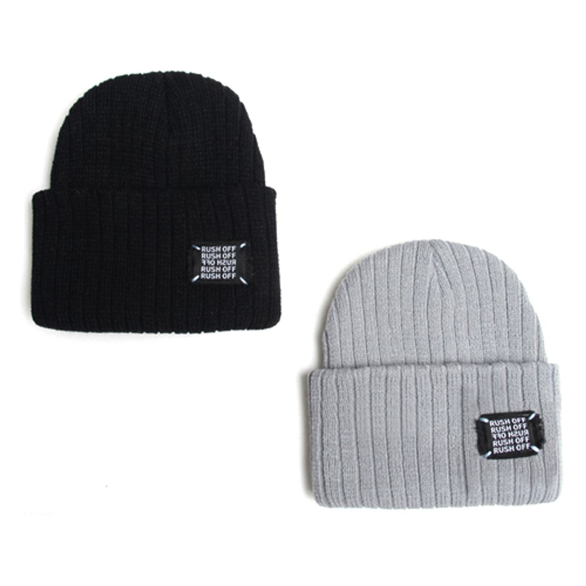 러쉬오프(RUSH OFF) [RUSH OFF] BLACK PATCH BEANIE-GRAY/러쉬오프 블랙 패치 비니-그레이