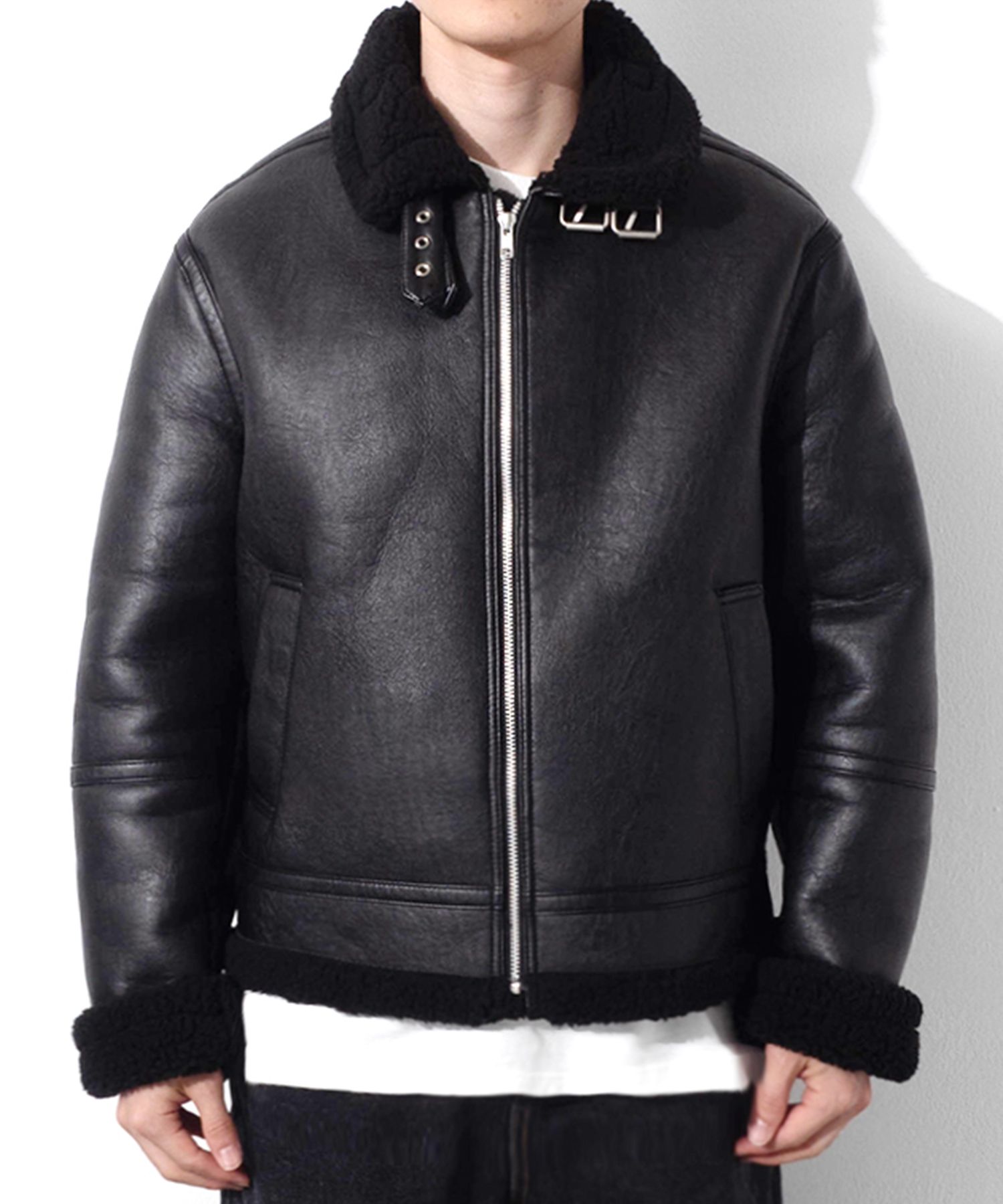 MUSINSA | QT8 GARMENTS TL B-3 Mouton Jacket (Black)