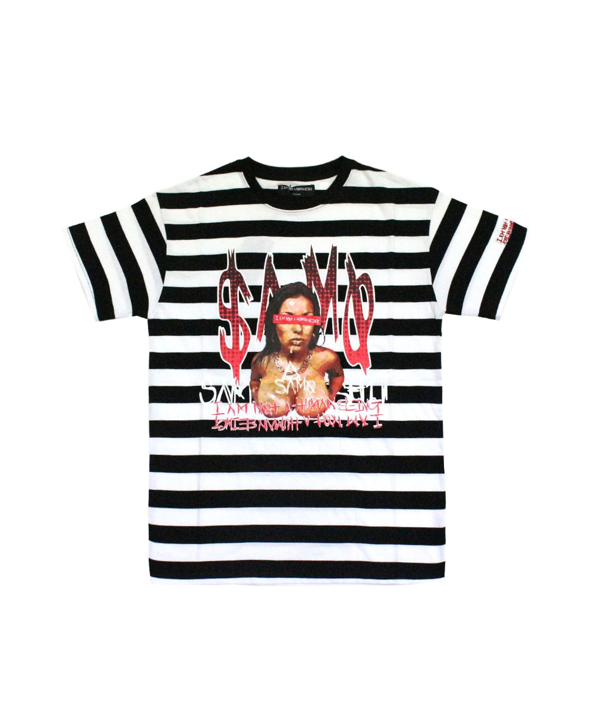 아임낫어휴먼비잉(I AM NOT A HUMAN BEING) Porno4 Stripe T-Shirts - White/Black