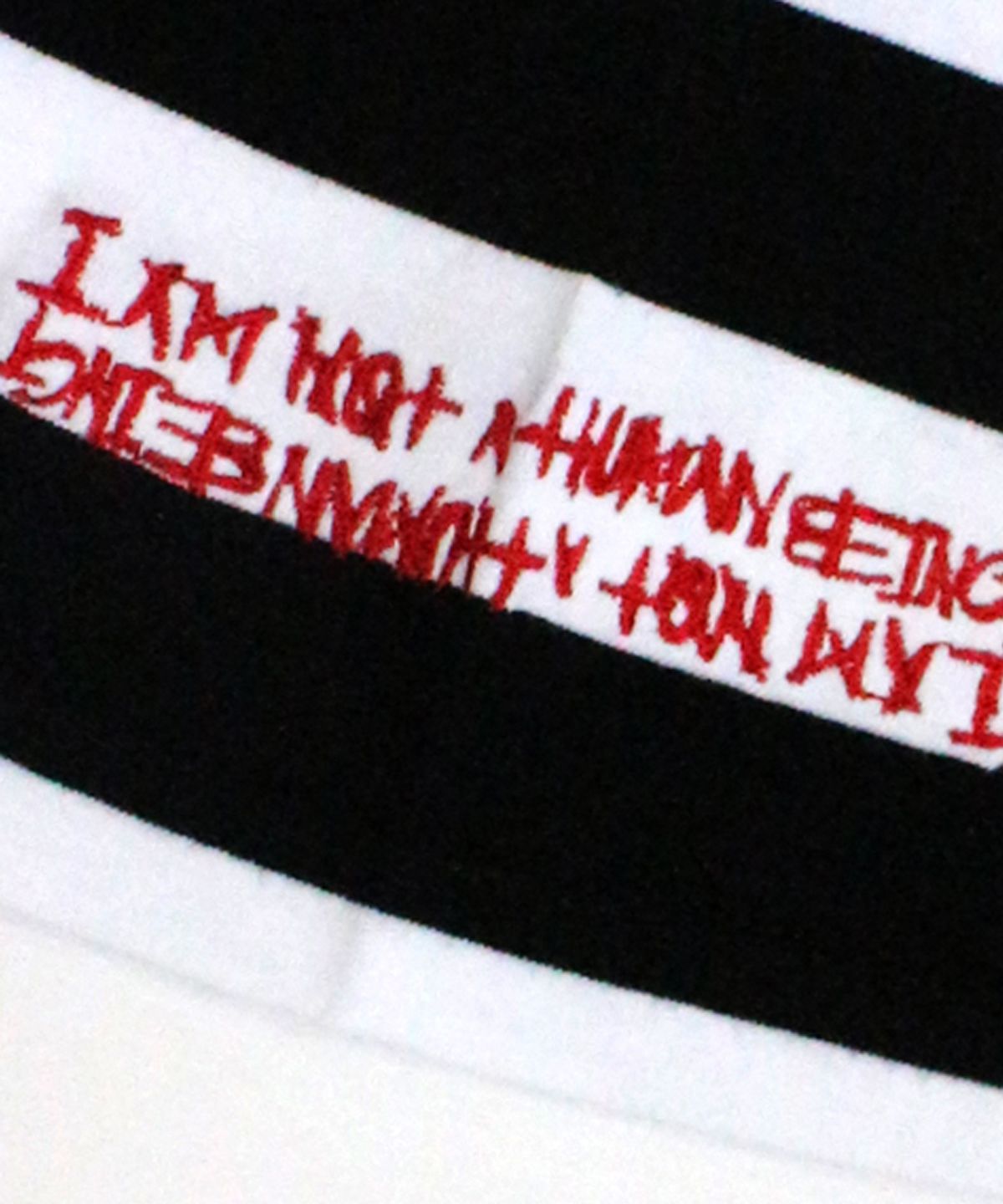 아임낫어휴먼비잉(I AM NOT A HUMAN BEING) Porno4 Stripe T-Shirts - White/Black